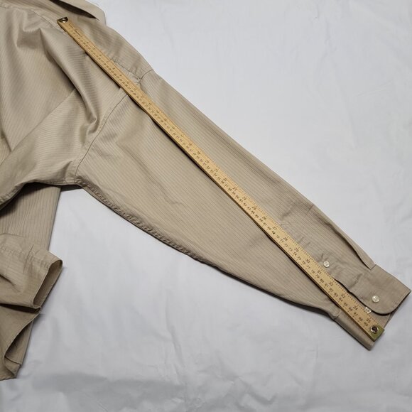 Arrow Mens Dress Shirt Satin Twill XXL 18.5 36/37 Button Up Long Sleeve Beige - Picture 15 of 15
